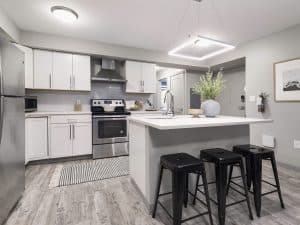 eat-in kitchen with bar stools